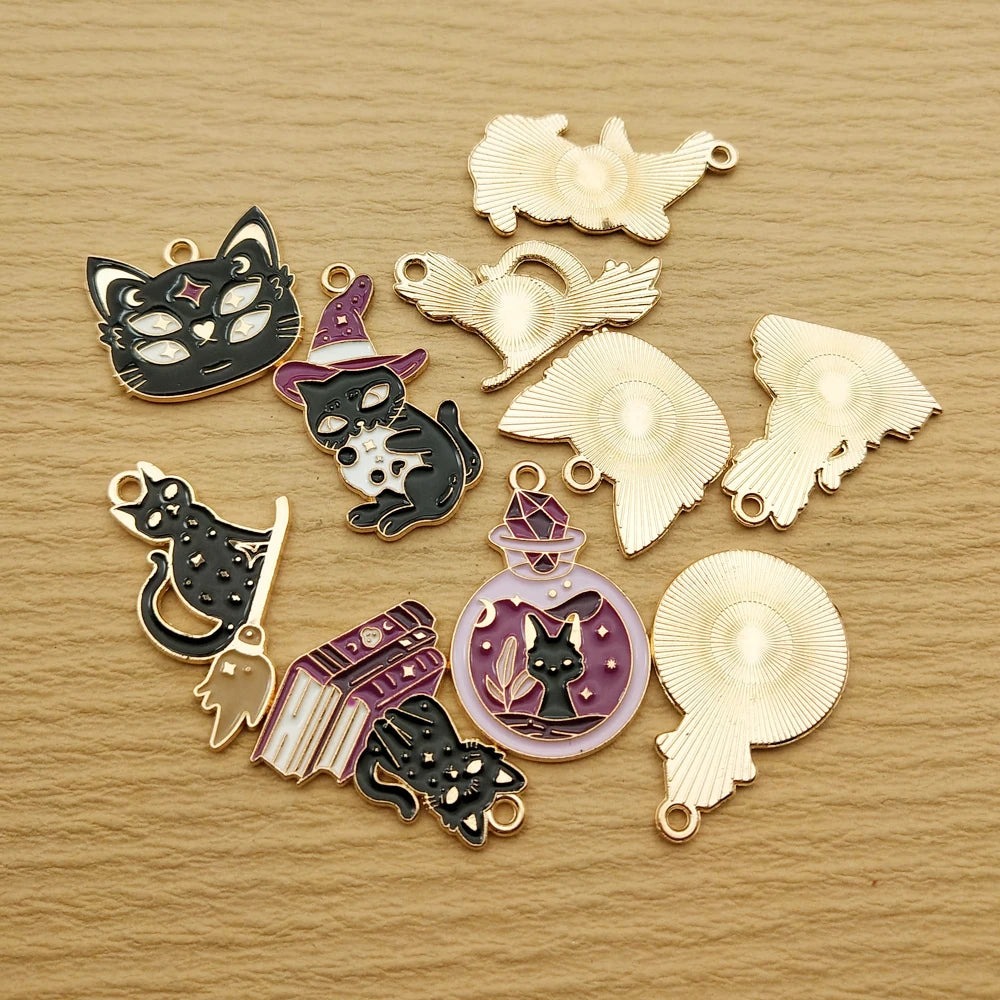 10pcs Cat Charm for Jewelry Making Necklace Bracelet Earring Pendant Diy Accessories Alloy Metal Gold Plated
