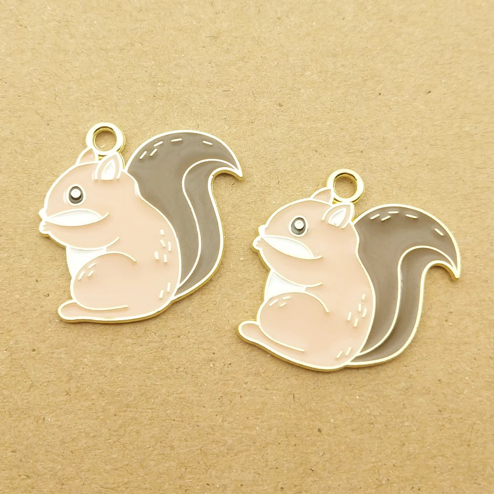 10pcs Enamel Squirrel Charm for Jewelry Making Earring Pendant Necklace Bracelet Accessories Diy Craft Supplies Alloy Metal