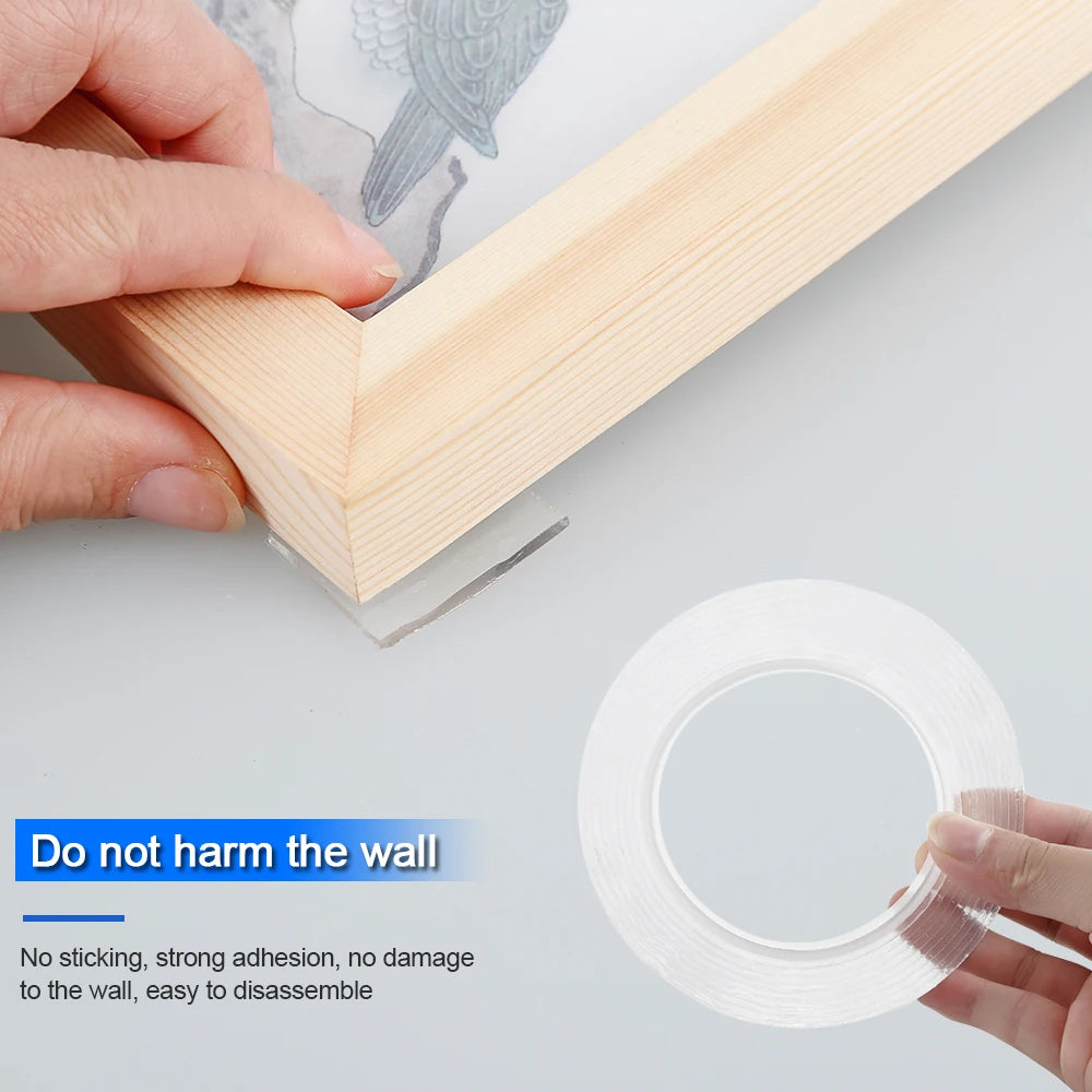 1/3/5M Double Sided Tape Transparent Acrylic Reusable Waterproof