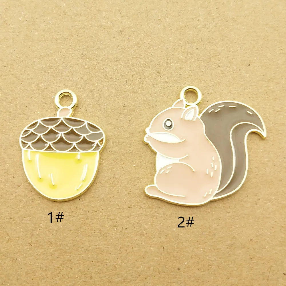 10pcs Enamel Squirrel Charm for Jewelry Making Earring Pendant Necklace Bracelet Accessories Diy Craft Supplies Alloy Metal