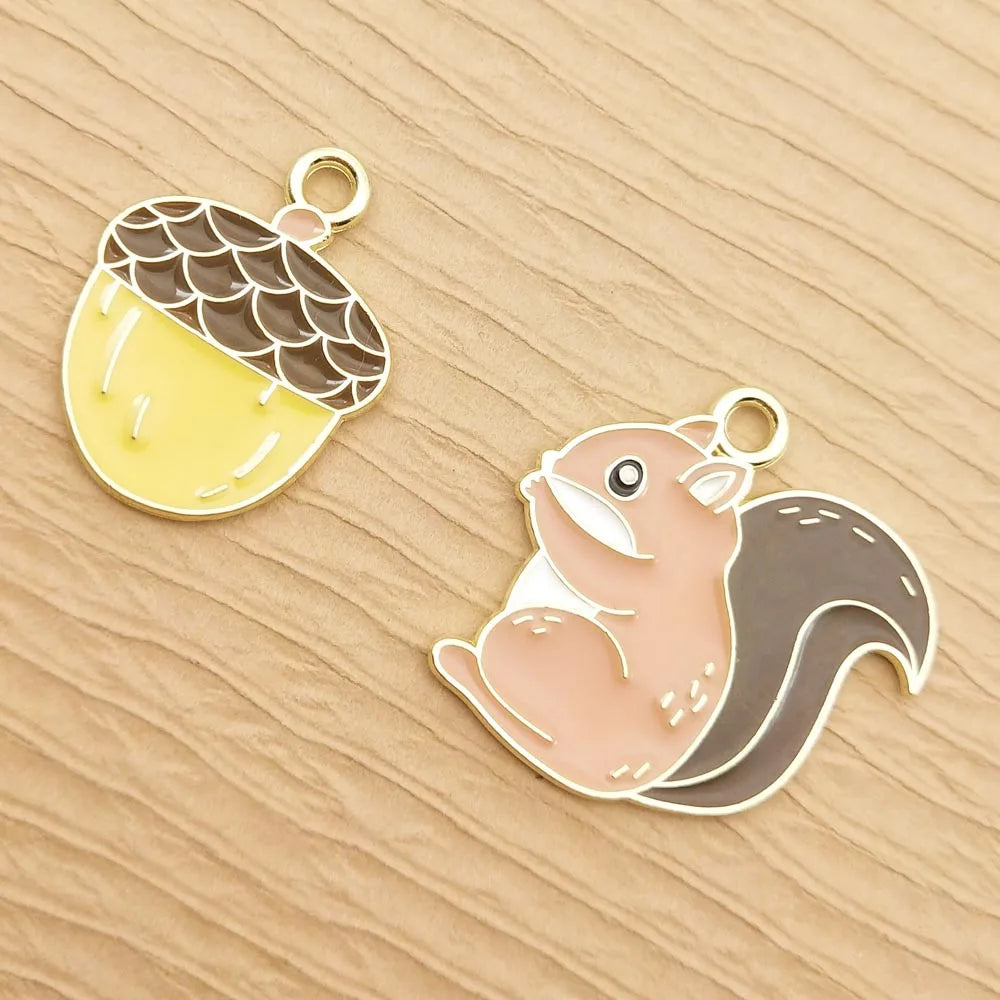 10pcs Enamel Squirrel Charm for Jewelry Making Earring Pendant Necklace Bracelet Accessories Diy Craft Supplies Alloy Metal